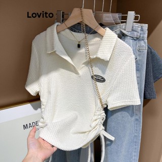 Lovito Camiseta casual lisa com cordão para mulheres LNE55124