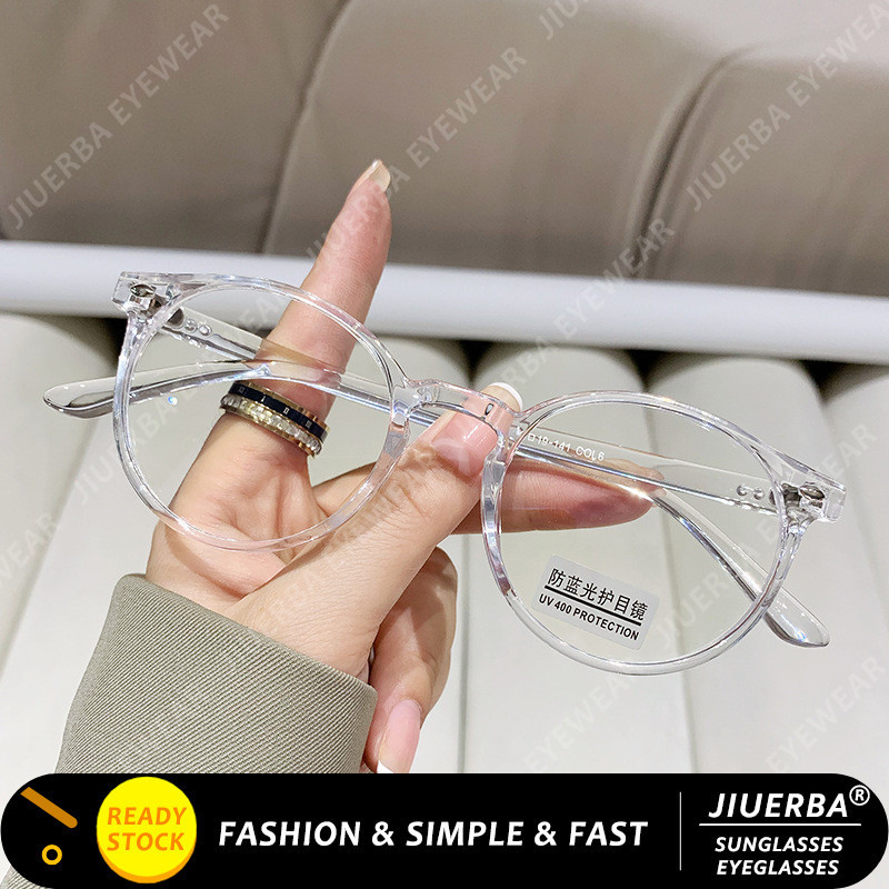 (JIUERBA) Óculos Com Moldura Redonda Transparente Colorida De Moda Coreana Simples Anti-Luz Azul em Oferta na Shopee