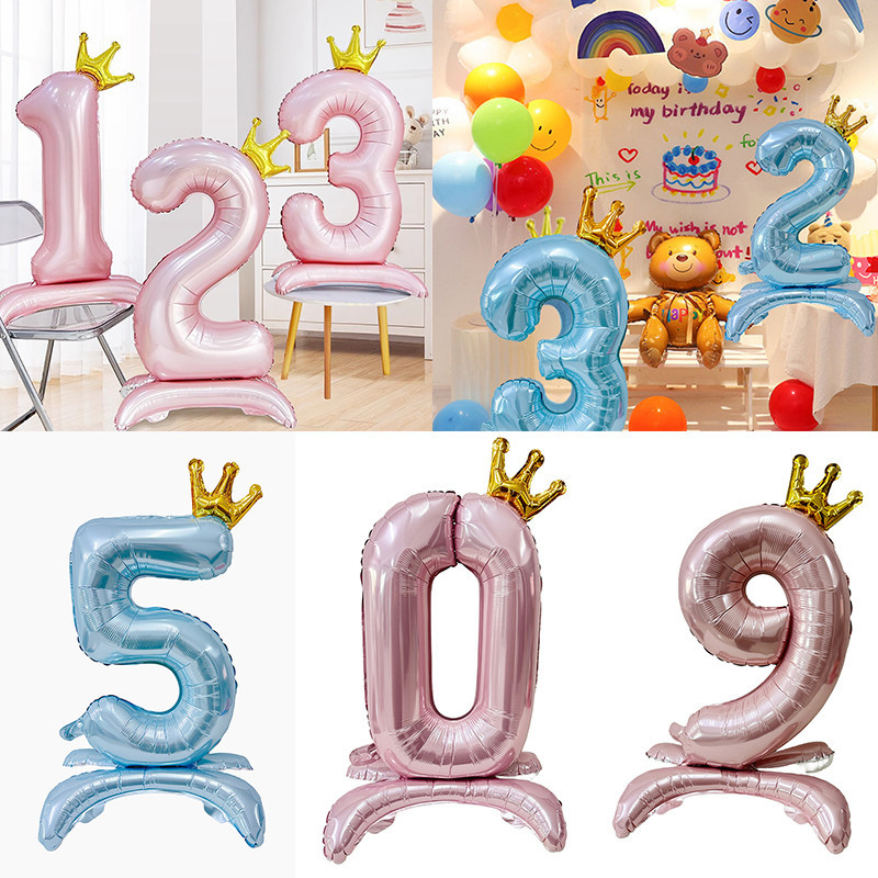 【 READY STOCK 】 32 Inch Pink Blue Crown 0-9 Digital Aluminum Foil Balloon Festa De Aniversário Decoração Foto Propulsora em Oferta na Shopee