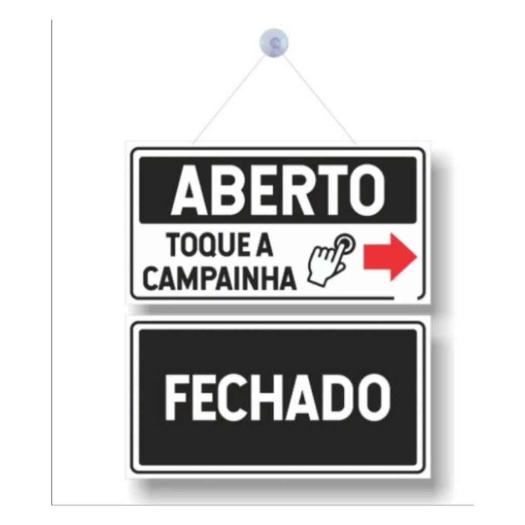 Placa Aberto E Fechado Com Aperte A Campainha 30x17 Pvc Para Lojas Comercio Resistente a Sol e Chuva em Oferta na Shopee