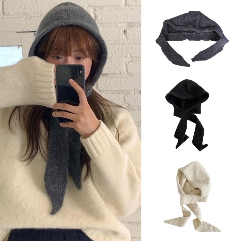 Chapéu De Malha Feminino Elegante Com Cobertura De Pescoço Unissex Adolescente Portátil Para Esportes E Lazer De Inverno
