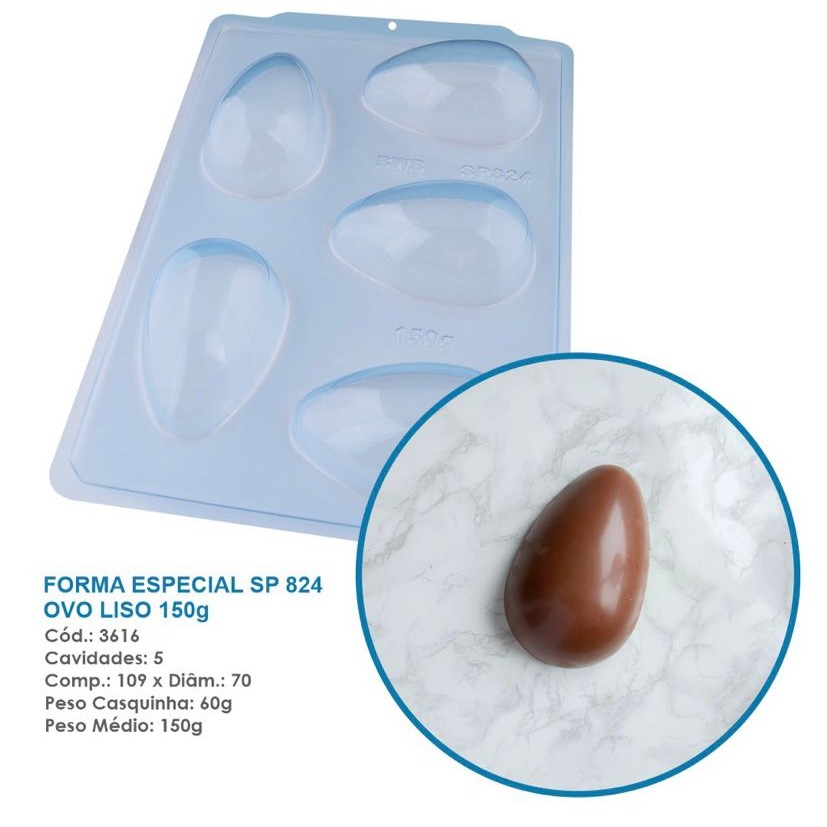 1~4 Forma Bwb Sp 824 Ovo De Páscoa Liso Silicone 3 Partes 150g Profissional Cod-3616  (Sp Especial)  (BWB PASCOA) - Home & Living