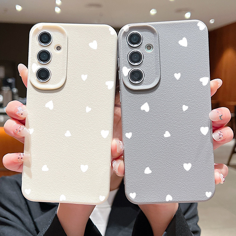Branco Amor Corações Caso Para Samsung Galaxy A56 A36 A55 A35 A54 A34 A16 A15 A14 A26 A25 A53 A52 5G Textura De Couro Ma