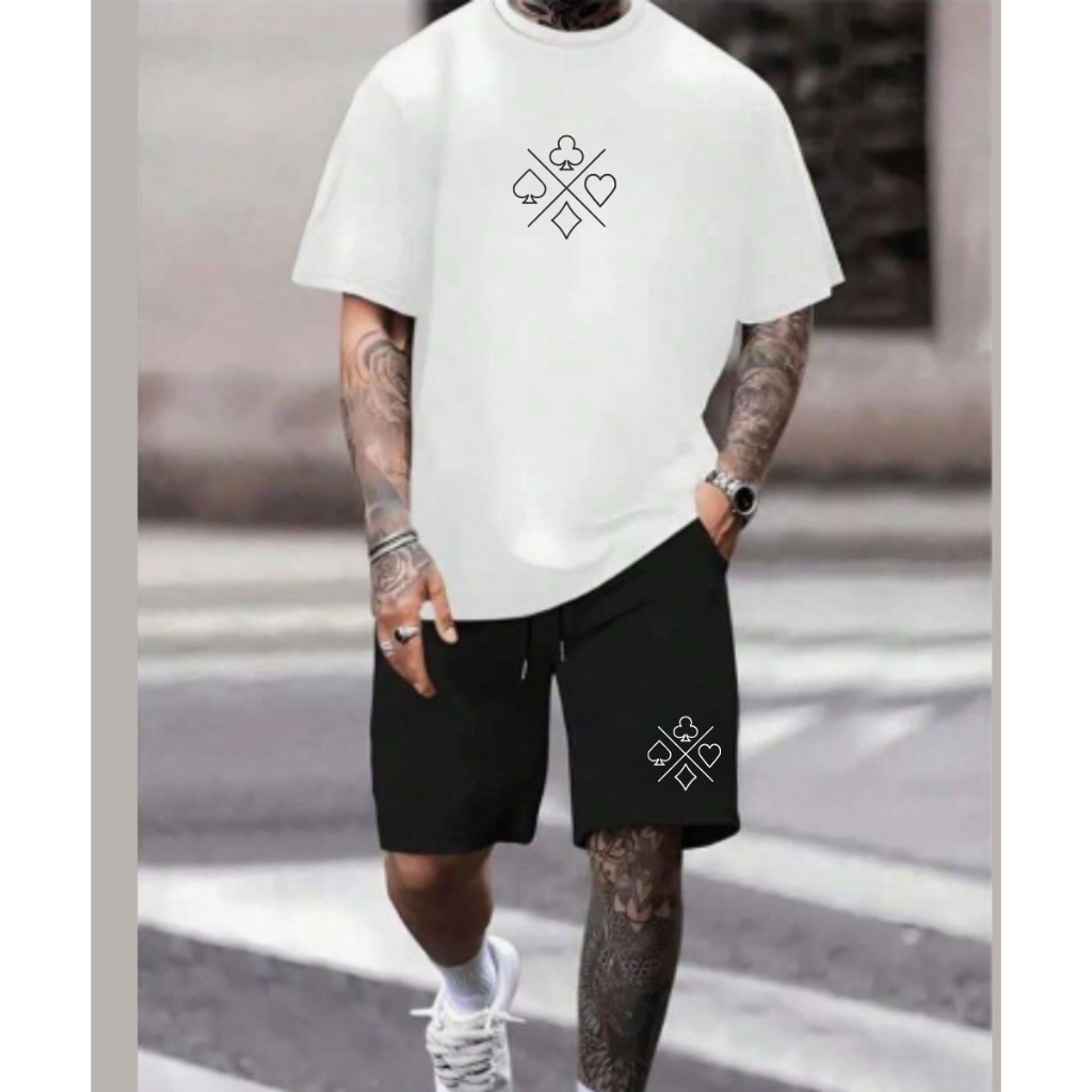 Conjunto Camiseta Oversized + Short Tactel Academia Baralho Treino Masculino Lançamento