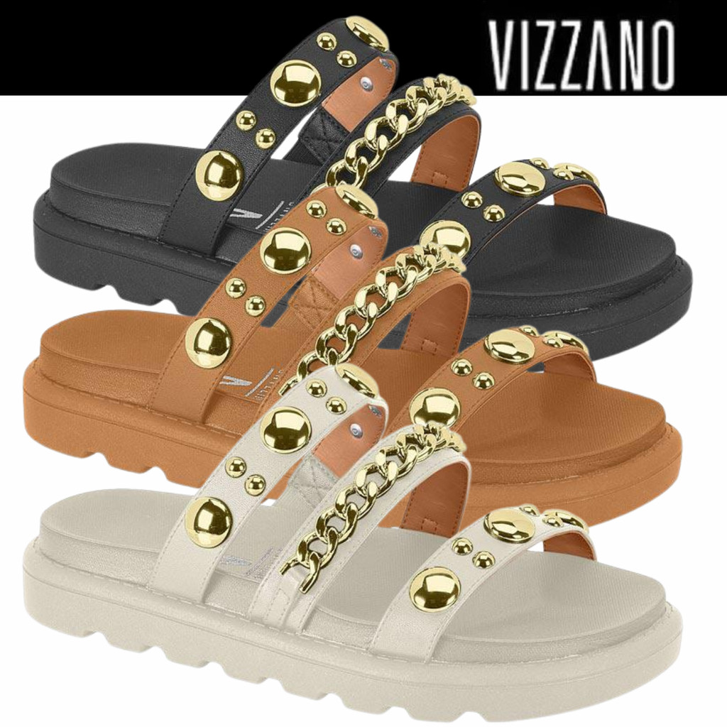 Sandalia Papete Feminina Vizzano Spikes Aplicações Metais Estilo em Oferta na Shopee