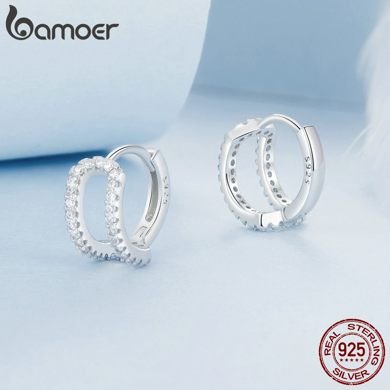 Detalhes do Brincos Bamoer 925 Sterling Sliver Stud De Duas Camadas De Design De Jóias Para Mulheres