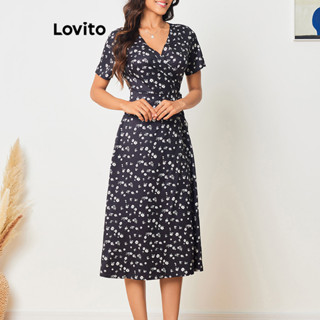 Lovito Vestido com Amarras e Estampa Floral Boho Elegante para Mulheres LBL08132