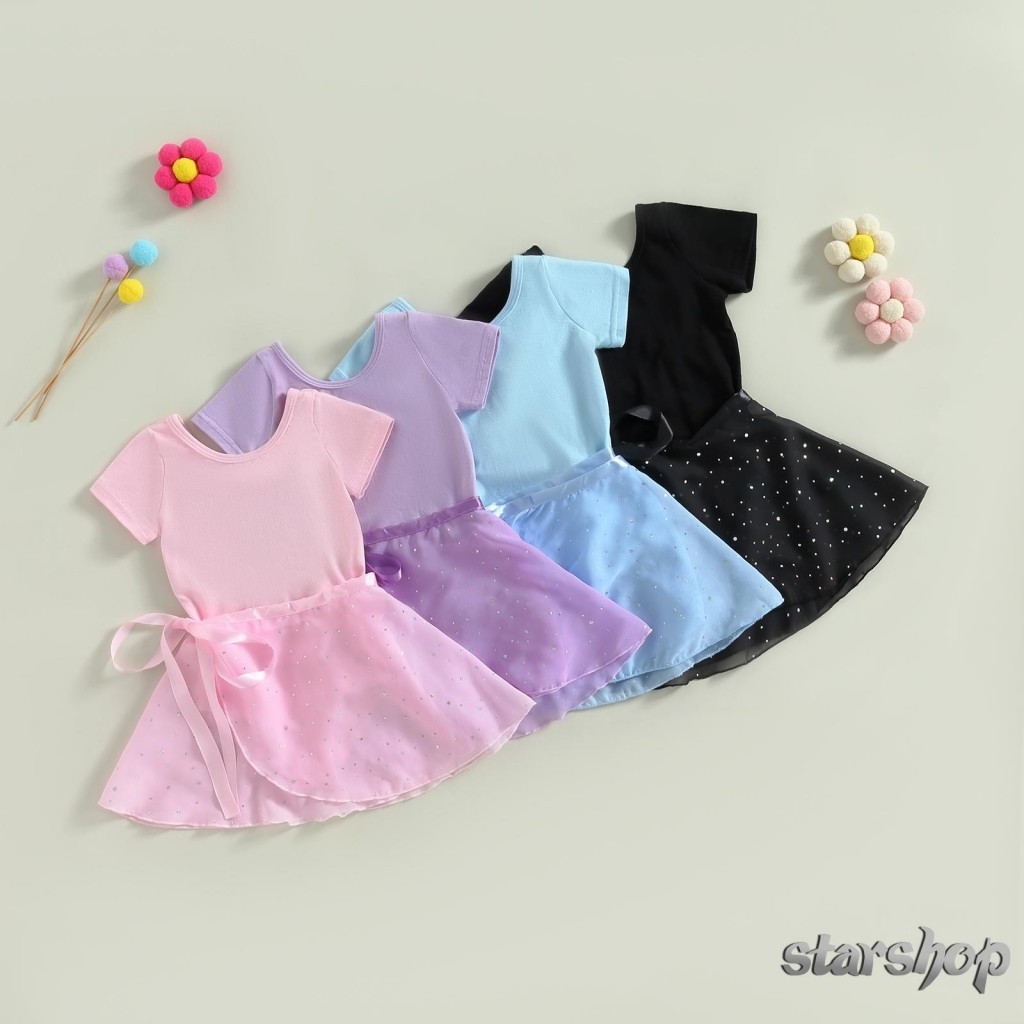 Starshop-Toddler Girls Ballet Leotards Manga Curta Dança De Pescoço Redondo Com Saia Removível em Oferta na Shopee