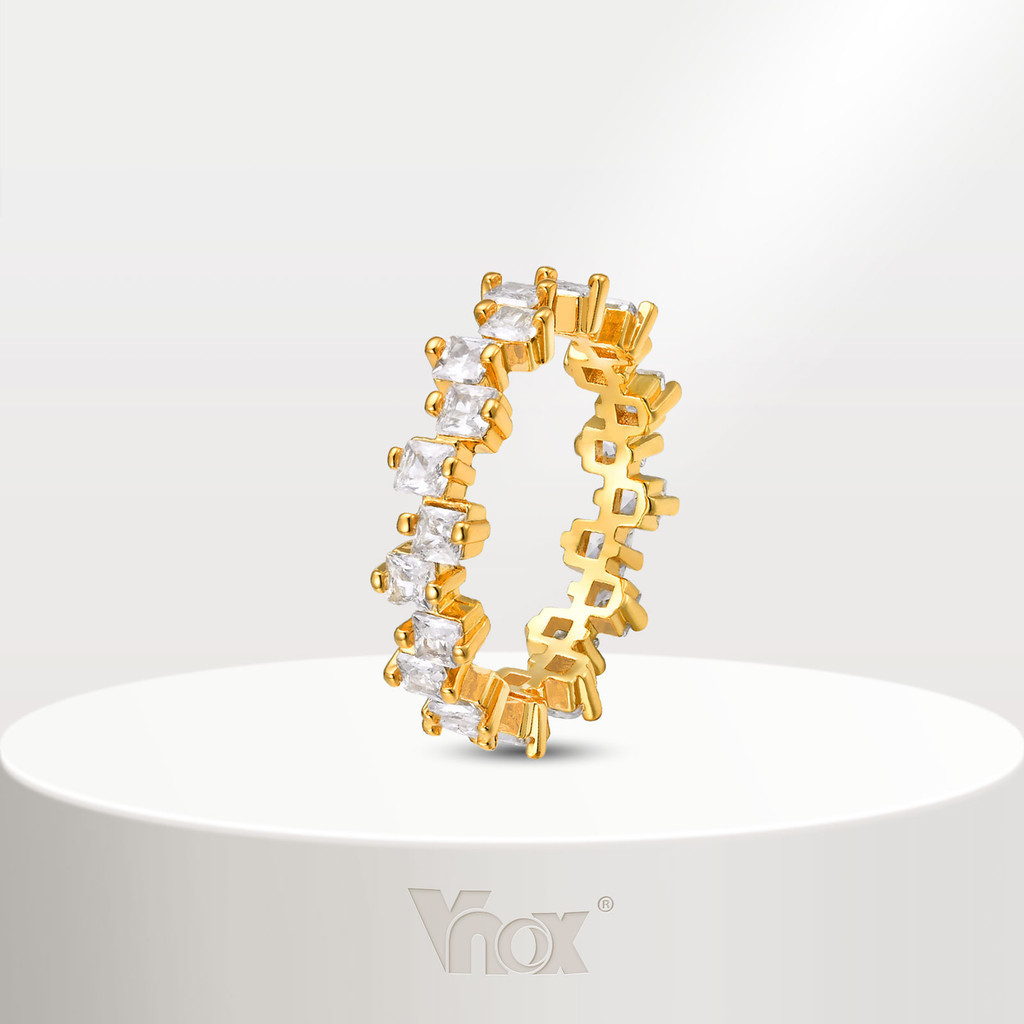 Vnox Anel De Noivado Quadrado Irregular Zircon Cubic Engagement Ring for Women , 18K Vintage Royal Fino Cor De Ouro Casamento