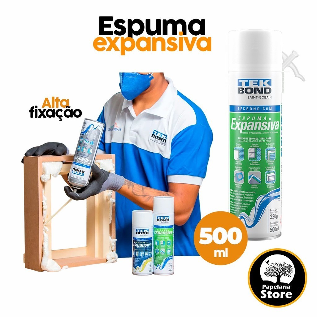 Espuma Expansivsa Adesivo de Poliuretano 500ml Preenche Espaços Metal Madeira Tek Bond