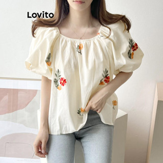 Lovito Blusa Casual Com Estampa Floral Para Mulheres LNE38506 (Branco)