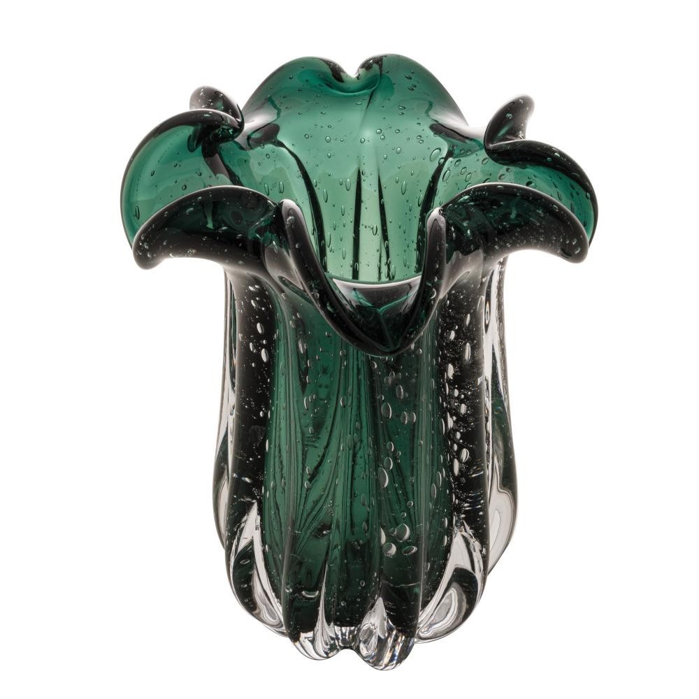 Vaso Wolff Italy de Vidro Verde Esmeralda 18cm x 21cm