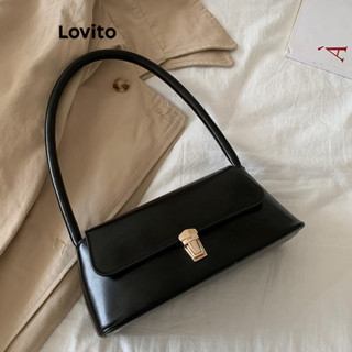 Lovito Bolsa Quadrada de Ombro com Trava Retrô Para Mulheres LFA08609 (Cáqui/Marrom/Sépia/Preto)
