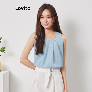 Lovito Casual Blusa Feminina Lisa Plissada L74ED259