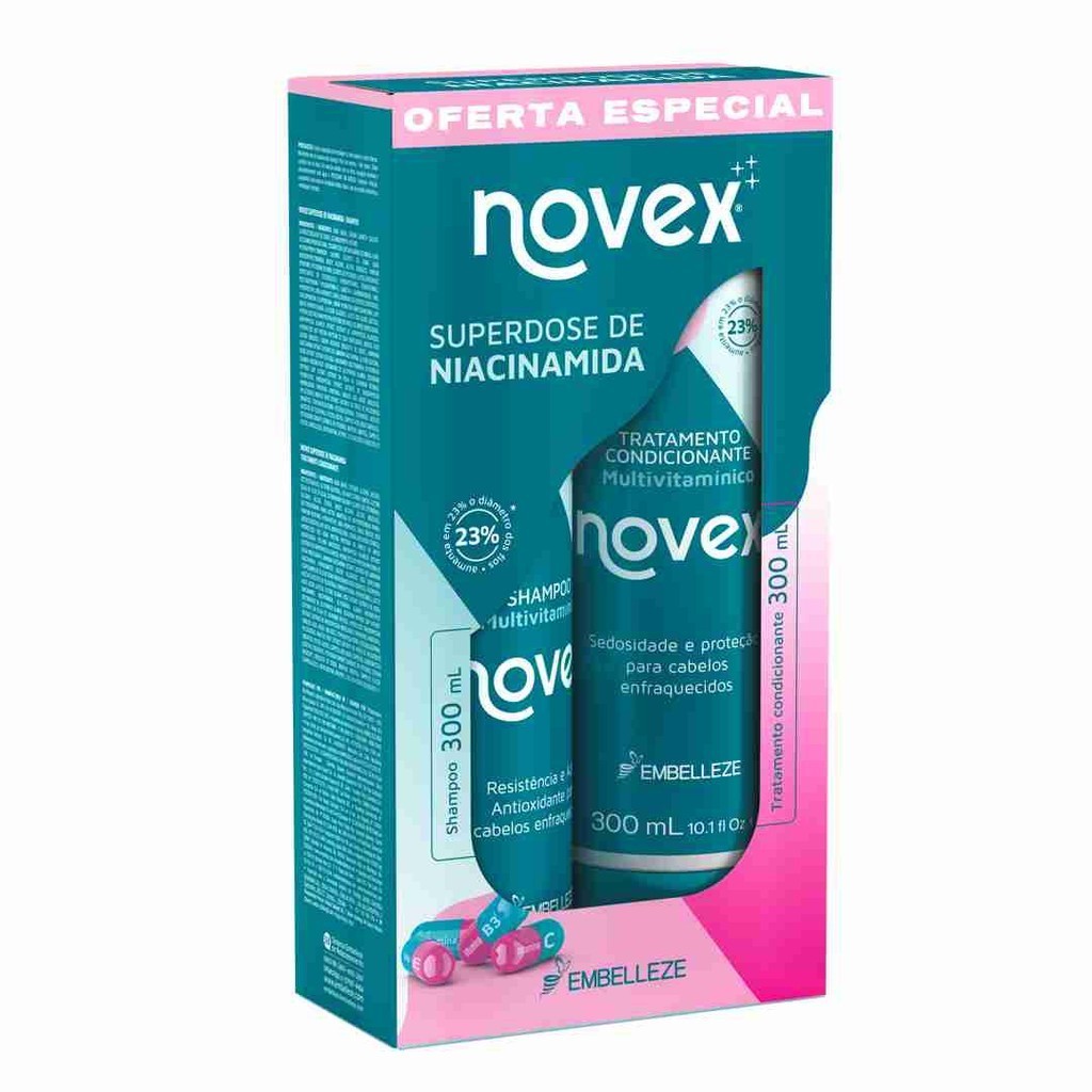 Kit Novex Superdose de Niacinamida 300ml Shampoo + Condicionador Embelleze