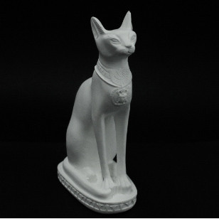 Imagem Gato Egípcio Liso com Jóias em Relevo Médio - 18x11x07cm em Gesso para Pintar Médio