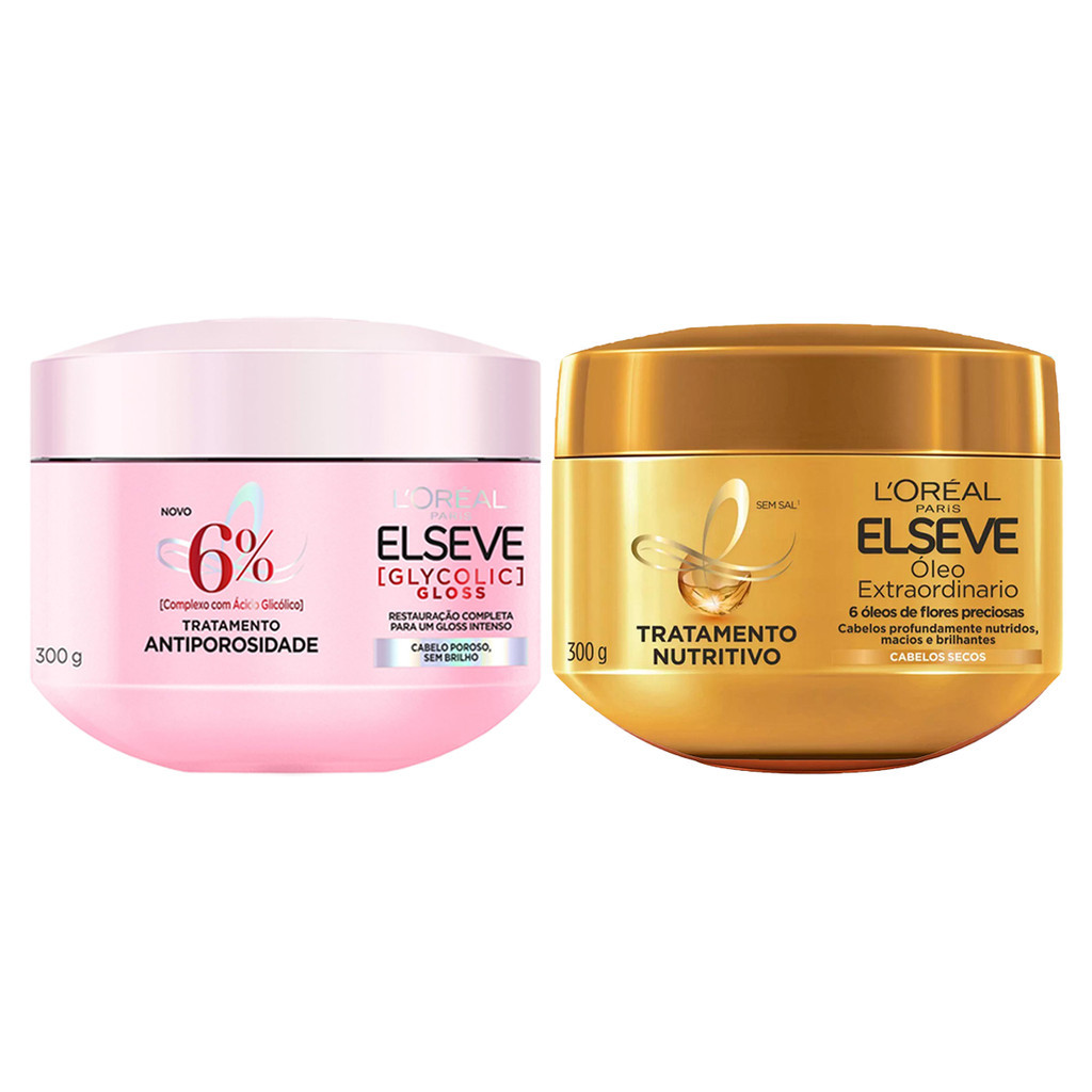 MÁSCARA GLYCOLIC GLOSS + MÁSCARA EXTRAORDINÁRIO ELSEVE 300G em Oferta na Shopee