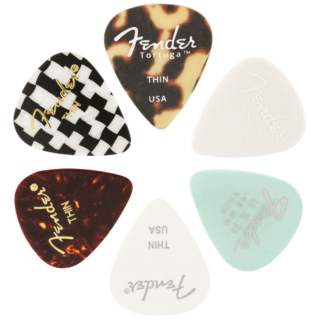 Kit com 6 Palhetas Fender Thin Medley Picks 351 Shape