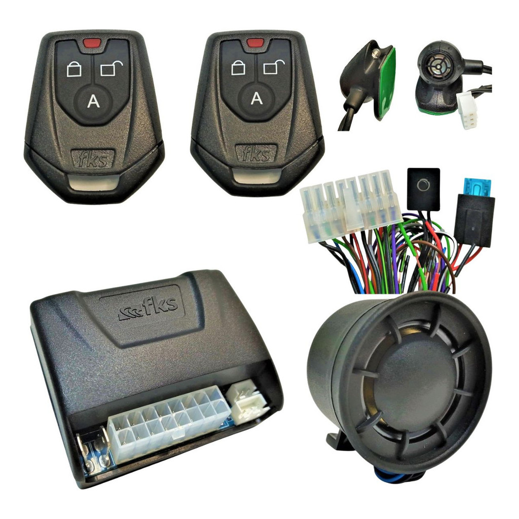 Alarme Para carros automotivo universal com antifurto bloqueio de motor desliga radio sobe vidros fks