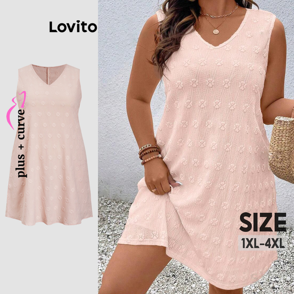 Lovito Vestido Plus Size Curve Elegante Jacquard Simples para Mulheres LBL20283 - Women Clothes