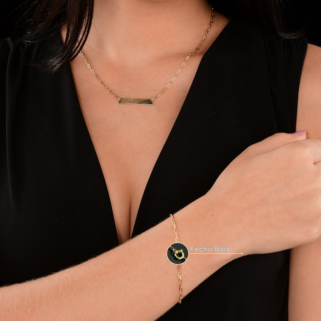 Kit Gargantilha Colar Feminino Família Tijolinho de Quina 2mm Com Pulseira Em Moeda Antiga