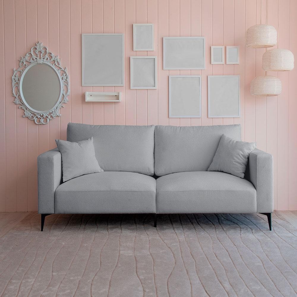 Sofá Unne 3 Lugares com Molas Ensacadas Bouclê Cinza 200 cm