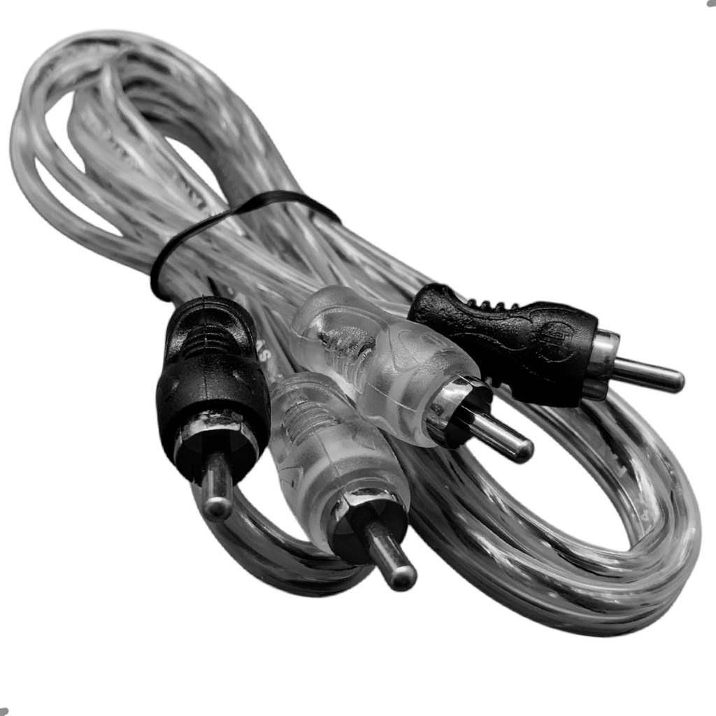 Cabo Svart Techone 1m 4mm Injetado Dupla Blindagem Prata/Preto p/ Som Automotivo Plug Metal Transparente