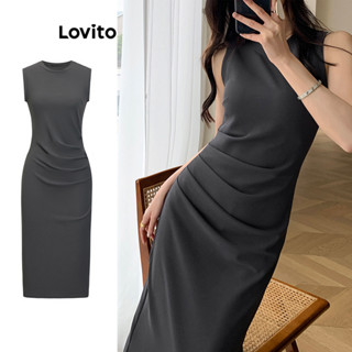 Lovito Vestido Casual Simples Plissado Para Mulheres L76AD169