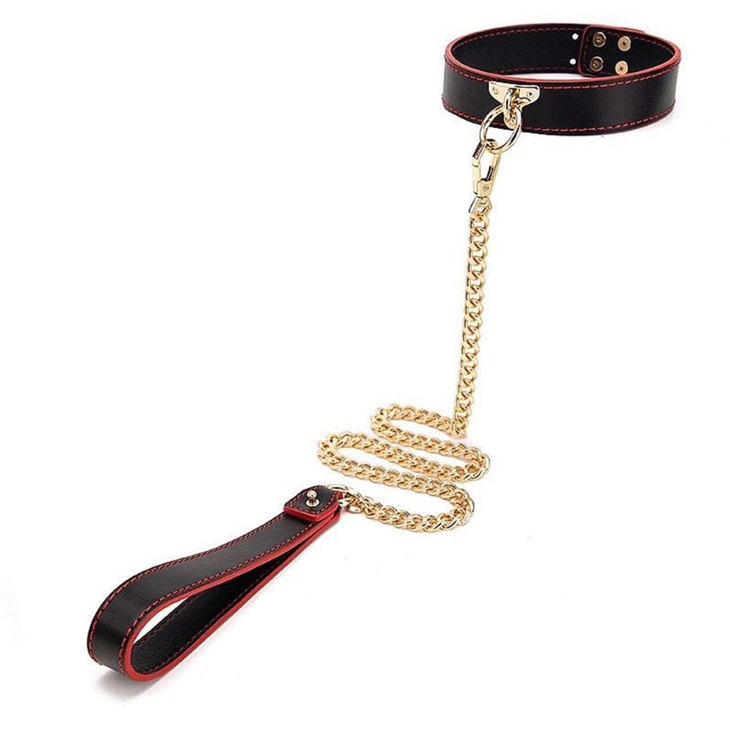 Coleira com Guia BDSM e Corrente Dourada Luxo em Oferta na Shopee
