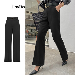 Lovito Calças Elegantes De Bolso Com Zíper E Botão Liso Para Mulheres L77ED246