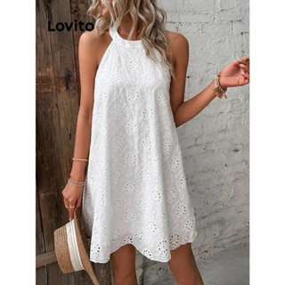 Lovito Vestido Casual Bordado Com Ilhós Lisos Para Mulheres LNL39018 (Laranja/Branco/Preto)