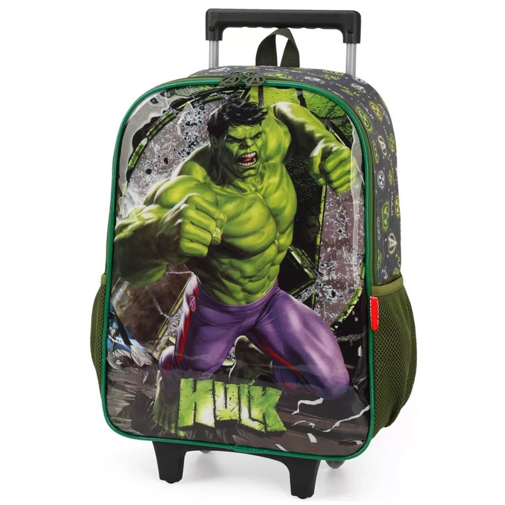 Mochila Mochilete Infantil Hulk Vingadores Verde Escolar Tamanho Grande Com Rodinha Reforcada