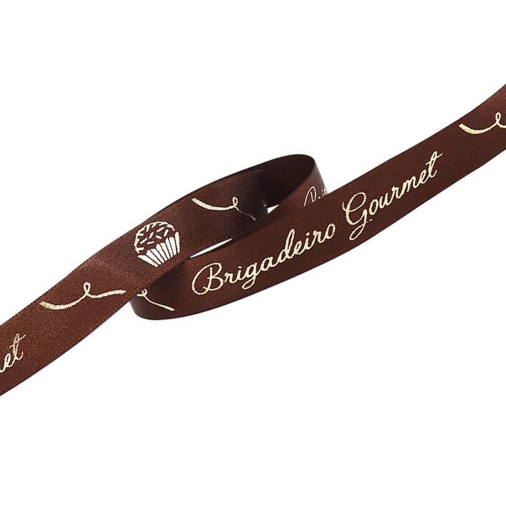Fita de Cetim Decorada Brigadeiro Gourmet Marrom Ouro  ECF003H Cor 382 - 10 metros - Progresso - Rizzo - Stationery
