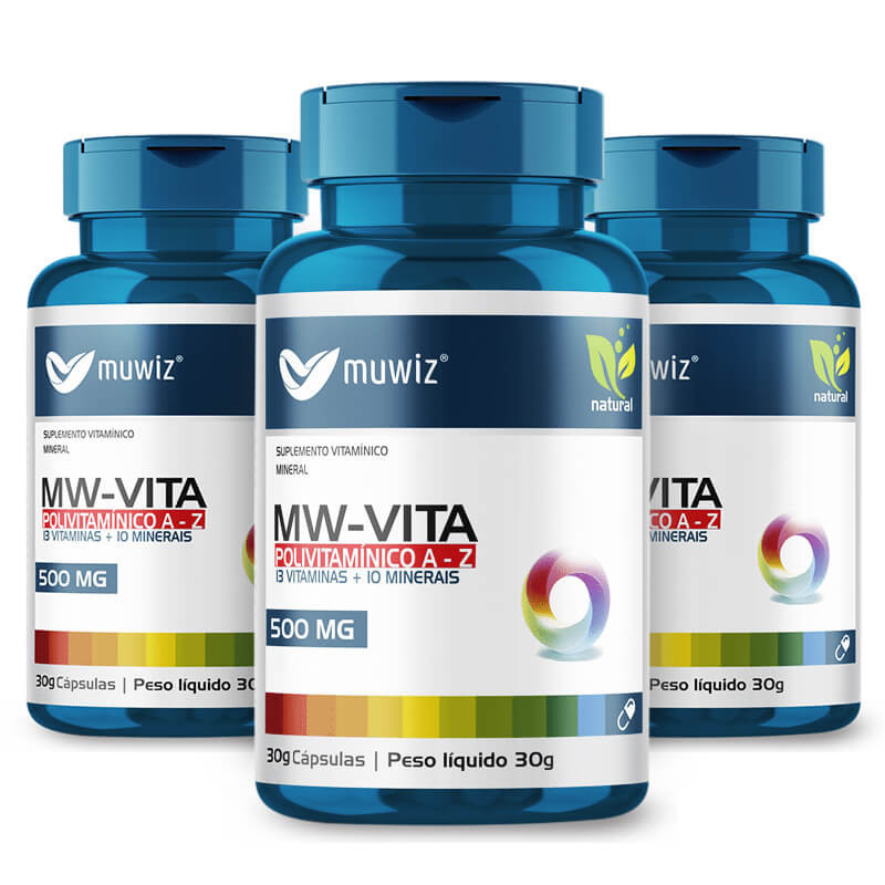 VITAMINAS E MINERAIS MULTIVITAMINICO MULHER E HOMEM 30 CAPS POLIVITAMINICO MW VITA MUWIZ KIT 3