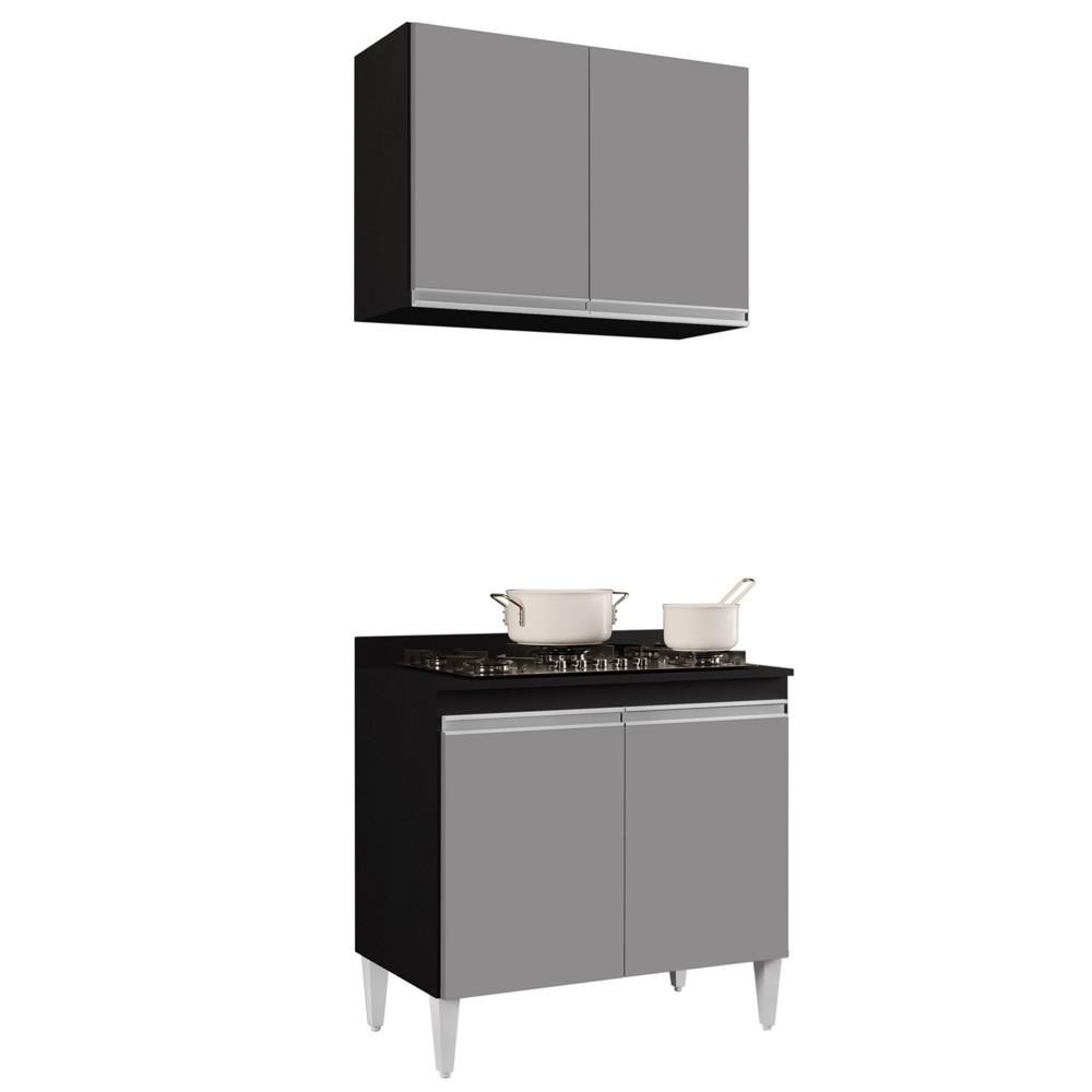 Armário Aéreo Califórnia e Balcão Para Cooktop Flórida Preto/Cinza - Lumil Móveis em Oferta na Shopee