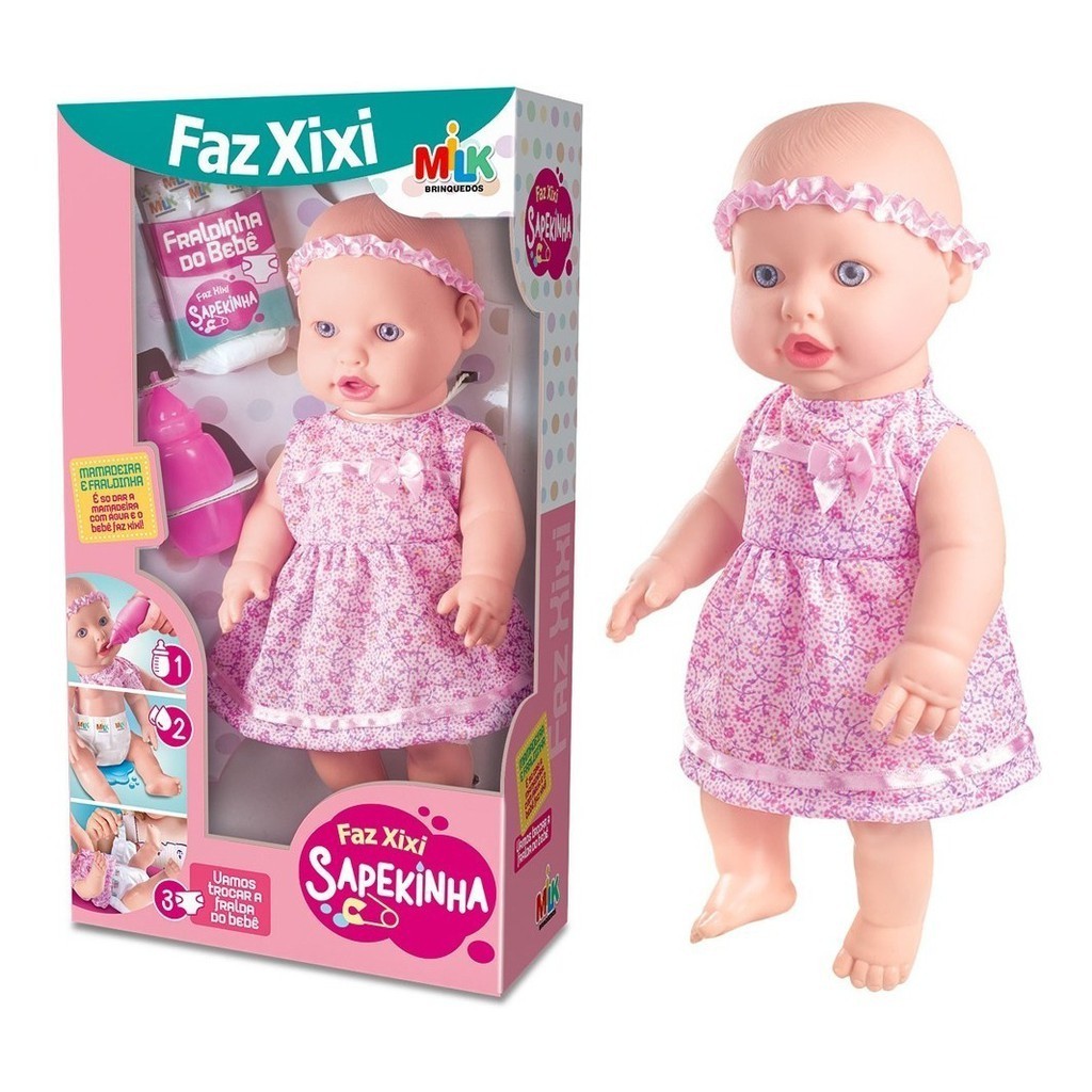 Boneca Bebezão Faz Xixi De Verdade, C/ Fralda E Mamadeira - Milk Brinquedos