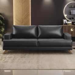 Sofá 180cm 3 Lugares Pés Curvos Santi Sintético D05 Preto - Mpozenato