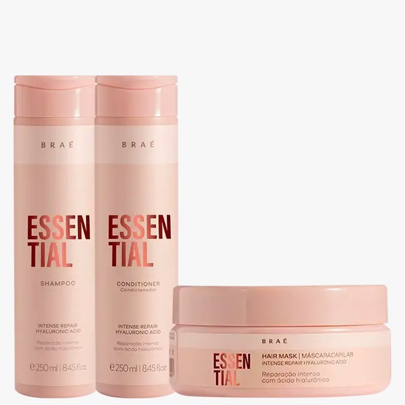 Kit Braé Essential Shampoo 250ml + Cond 250ml + Másc 200ml