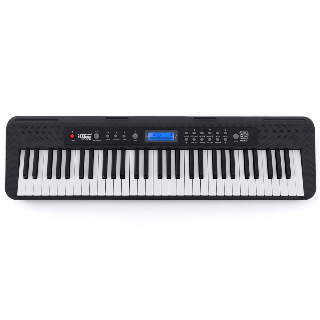 Kit Teclado Musical Kobe KB-300 5/8 61 Teclas Sensitivas com Pedal Sustain e Capa Preta