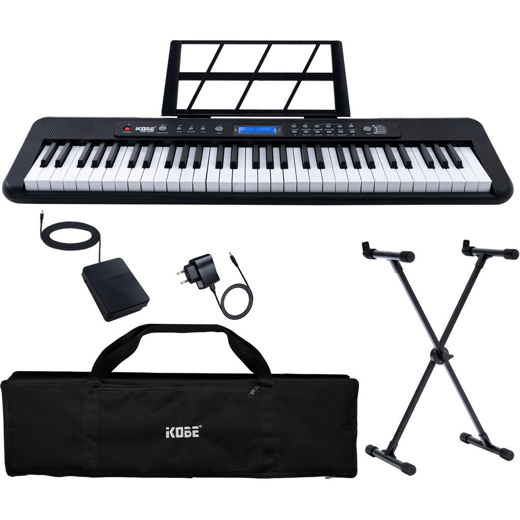Kit Teclado Musical Kobe KB-300 5/8 61 Teclas Sensitivas ao Toque Completo Com Pedal