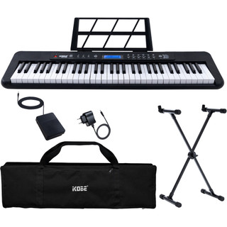 Kit Teclado Musical Kobe KB-300 5/8 61 Teclas Sensitivas ao Toque Completo Com Pedal