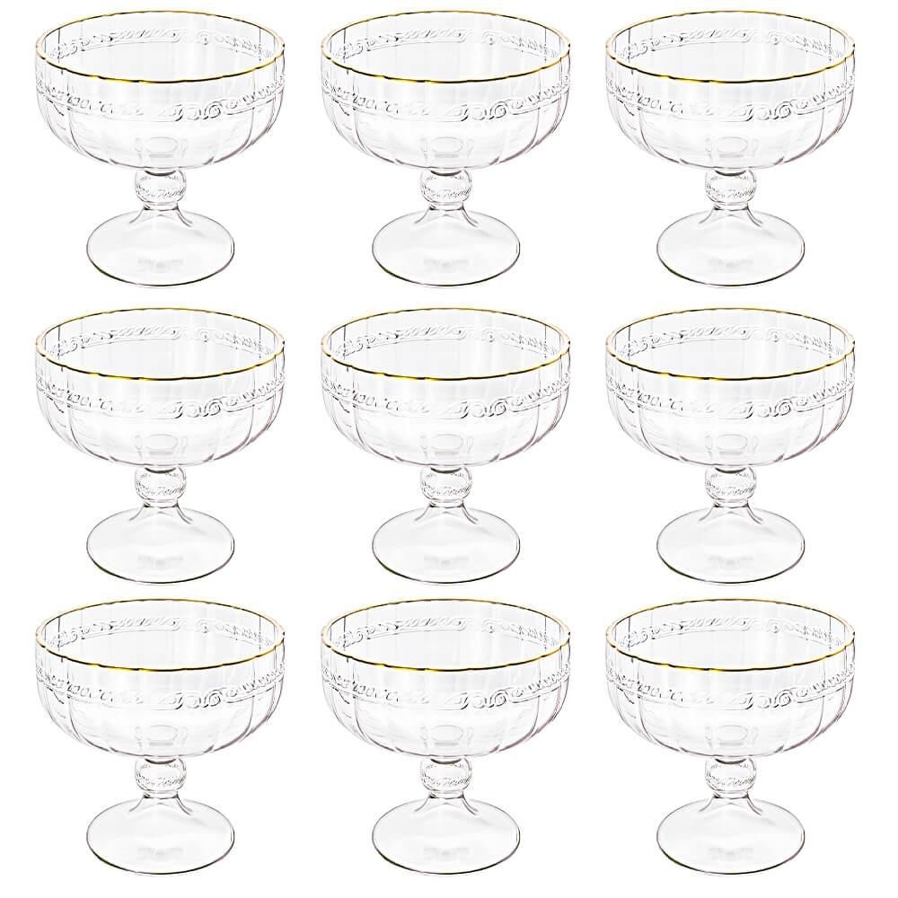 Taça De Sobremesa Em Cristal Imperial Fio De Ouro 200ml 9 Peças - Lyor em Oferta na Shopee