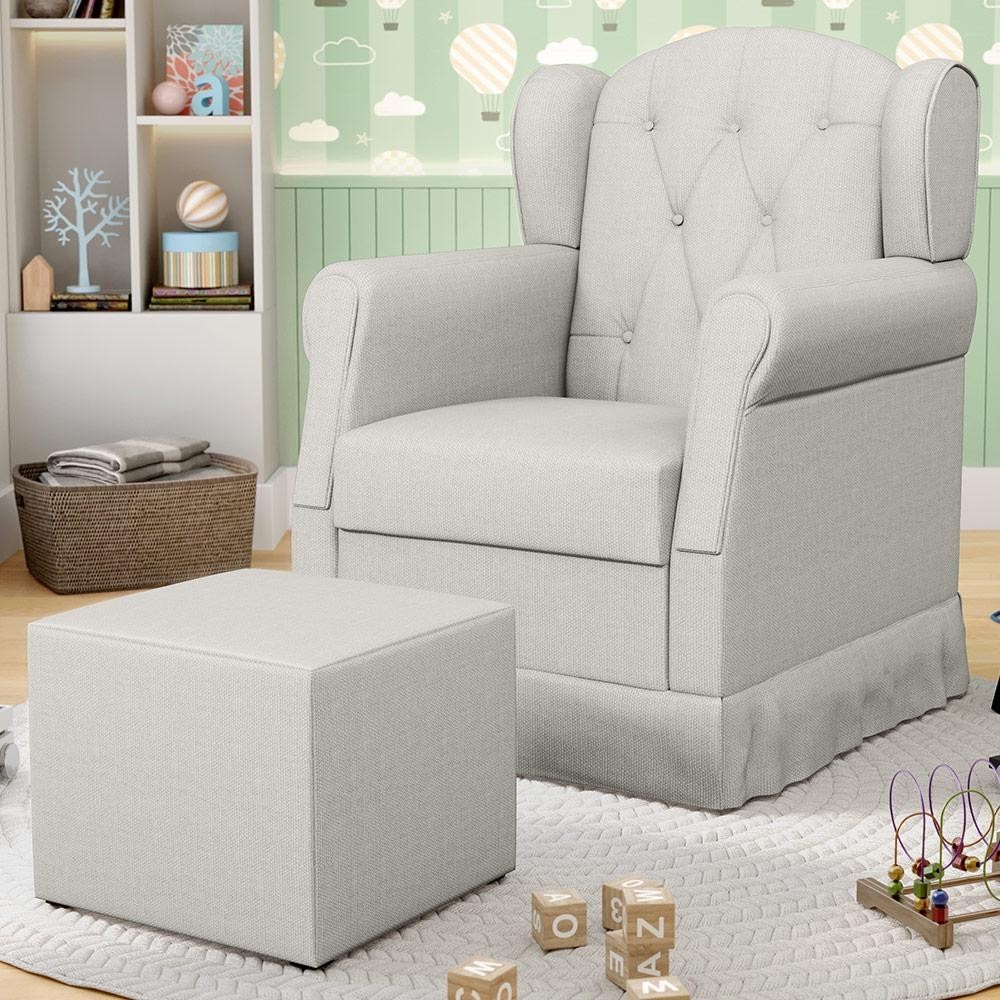 Poltrona de Amamentação e Descanso com Balanço e Puff Lucy P04 Linho Off White - Mpozenato em Oferta na Shopee