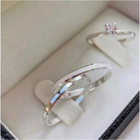 Par de alianças  4mm Namoro Banhado a Prata 925 Lisa e diamantada + Anel solitário (COD-04) em Oferta na Shopee