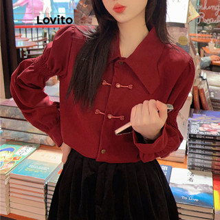 Lovito Blusa Assimétrica Frontal Casual Com Botão Liso Para Mulheres LNA44020