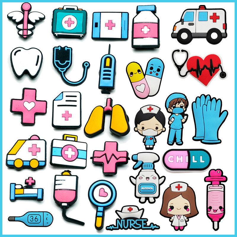Encantos De Sapato Para Tamanco Decoração Pinos PVC Bonito Saúde Enfermeira Médico Chinelo Botão