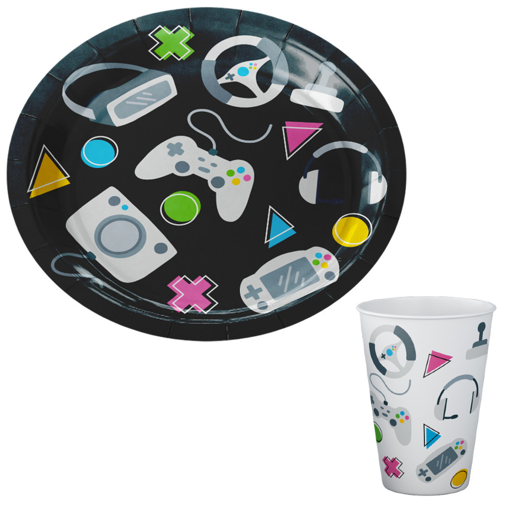 Kit 16 Pratos 16 Copos de Papel Festa Aniversário VideoGame em Oferta na Shopee