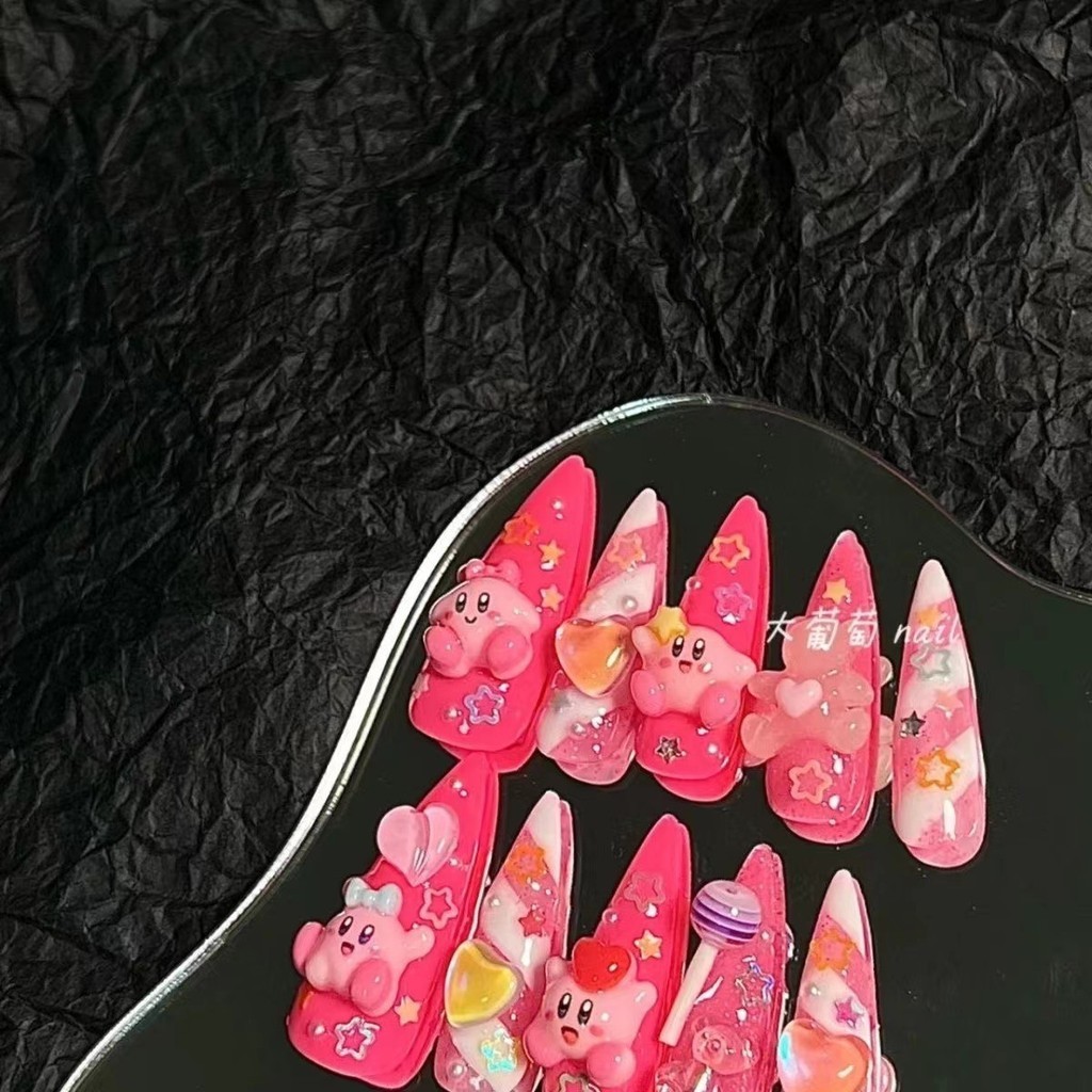 [HANDMADE] Prego artificial princesa estilo Kirby pêssego rosa Y2K doce e fresco Babes fototerapia unhas unhas reutilizáveis e removíveis em Oferta na Shopee