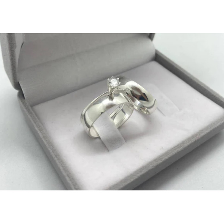 Par de anel aliança 6mm lisa banhado prata 925 compromisso namoro + Gravação COD-77