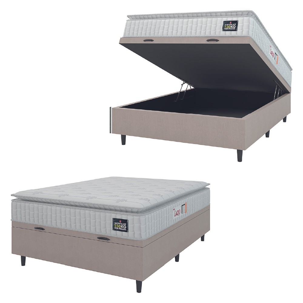 Cama Box Baú Colchão Casal Espuma D45 Lazio Pillow Top 138x188x70cm Branco / Bege Hellen em Oferta na Shopee